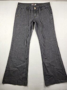 VTG Y2K Crest Jeans 15/16 Black Dark Gray Low Rise Flare Distressed Belted EX